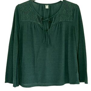 Old Navy Peasant Top sz M Trumpet Sleeves Dark Forest Fairy Grunge Cottagecore